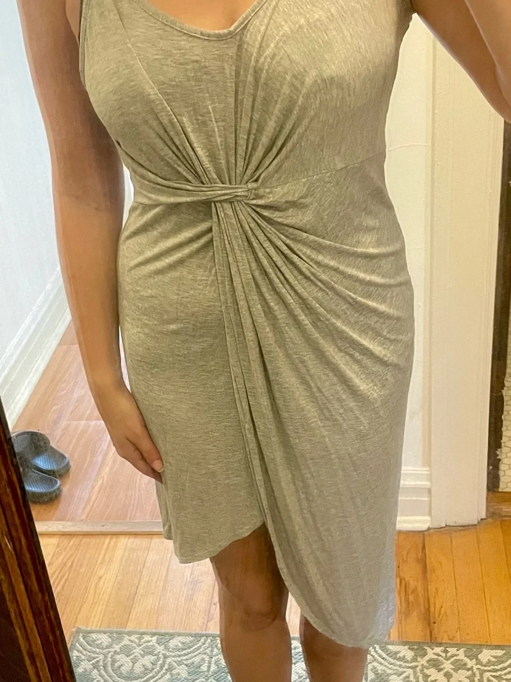 Lightweight Gray Knot-Front Slip Dress